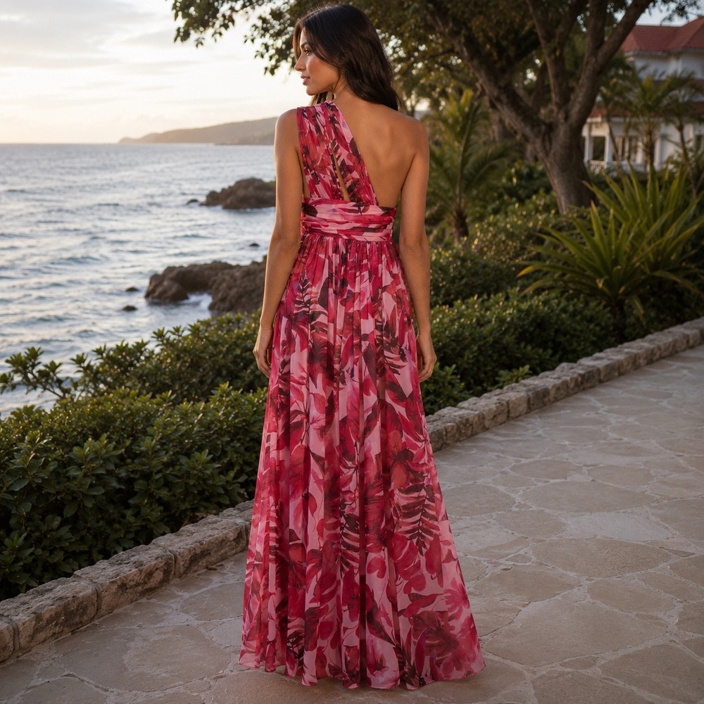 Bronx & Banco Camilla One Shoulder Maxi Dress Pink Floral Resort Wedding S 4 - Picture 3 of 11